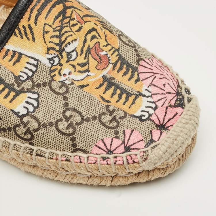 Pre Owned حذاء إسبادريل فلات غوتشي قماش كانفاس وجلد ملون ومطلي بمقاس 36