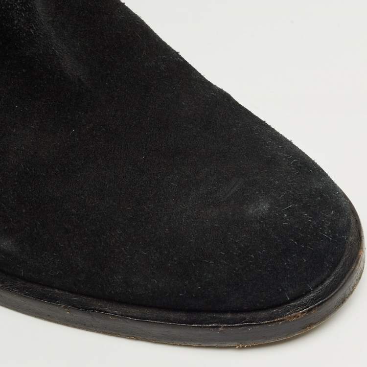 Pre Owned Gucci Black Leather And Suede Horsebit Knee Length Boots Size 39