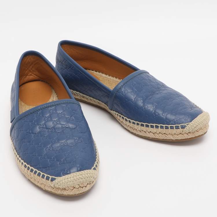 Pre Owned Gucci Blue Leather GG Espadrille Flats Size 38.5