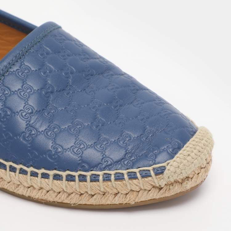 Pre Owned Gucci Blue Leather GG Espadrille Flats Size 38.5