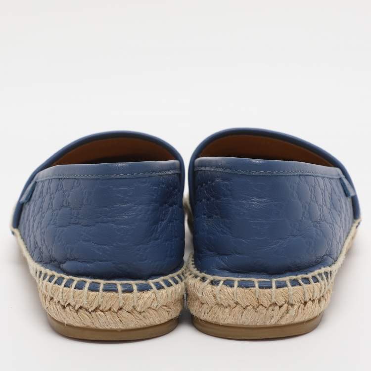 Pre Owned Gucci Blue Leather GG Espadrille Flats Size 38.5