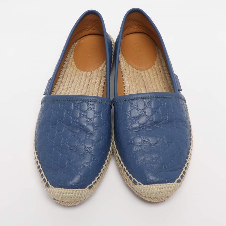 Pre Owned Gucci Blue Leather GG Espadrille Flats Size 38.5
