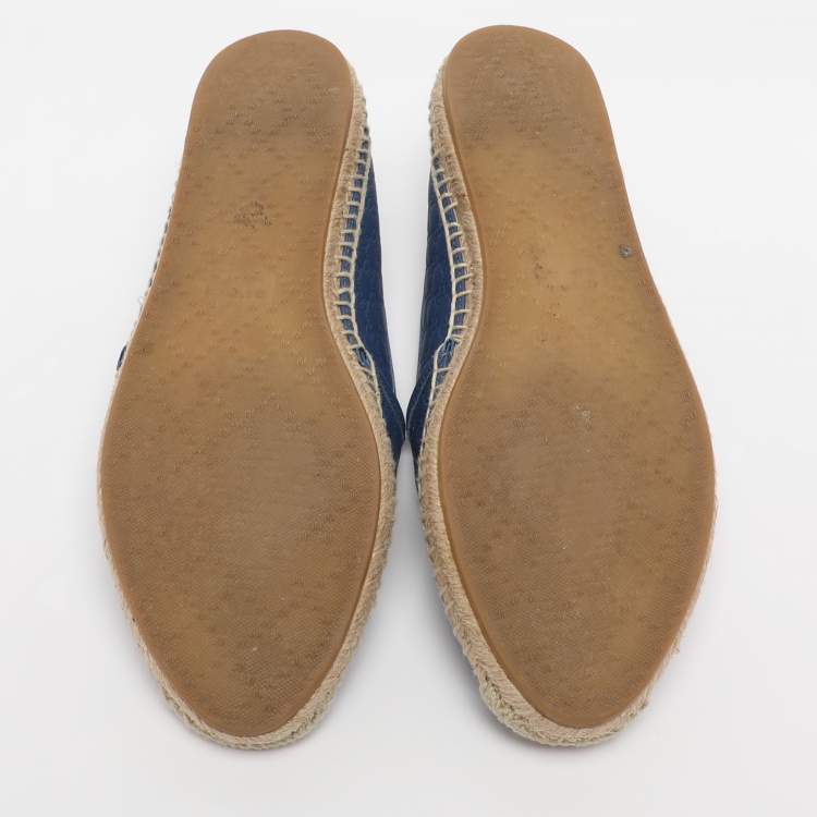 Pre Owned Gucci Blue Leather GG Espadrille Flats Size 38.5