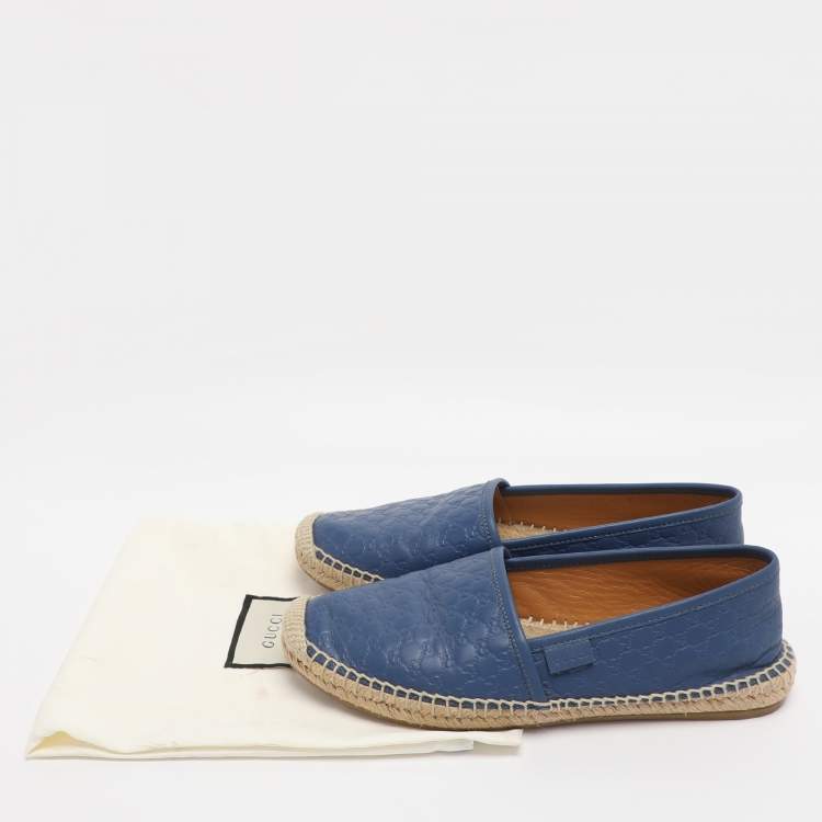 Pre Owned Gucci Blue Leather GG Espadrille Flats Size 38.5
