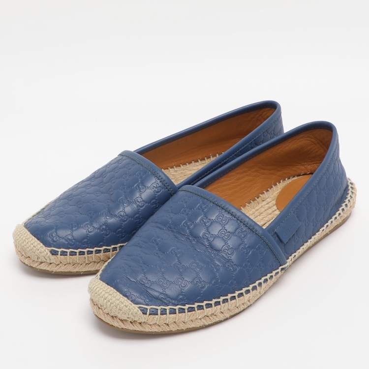 Pre Owned Gucci Blue Leather GG Espadrille Flats Size 38.5