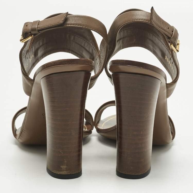 Pre Owned Gucci Brown Leather Horsebit Ankle Strap Sandals Size 37.5