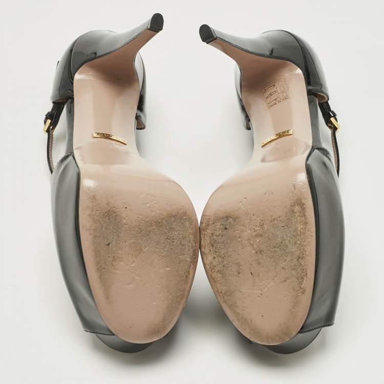 Pre Owned Gucci Black Patent Leather Platform Crisscross Strap Pumps Size 39