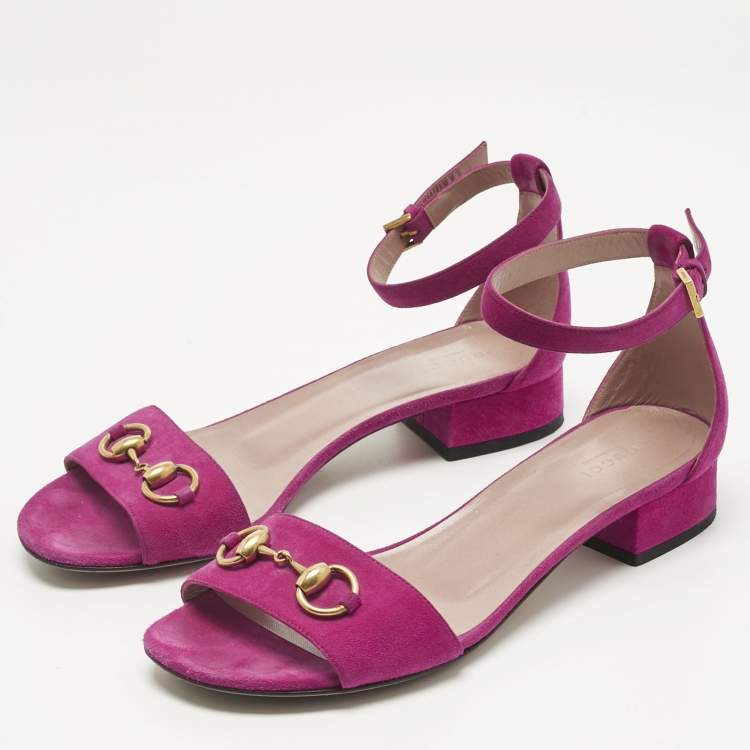 Pre Owned Gucci Purple Suede Horsebit Ankle Strap Sandals Size 39