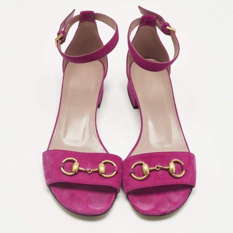 Pre Owned Gucci Purple Suede Horsebit Ankle Strap Sandals Size 39