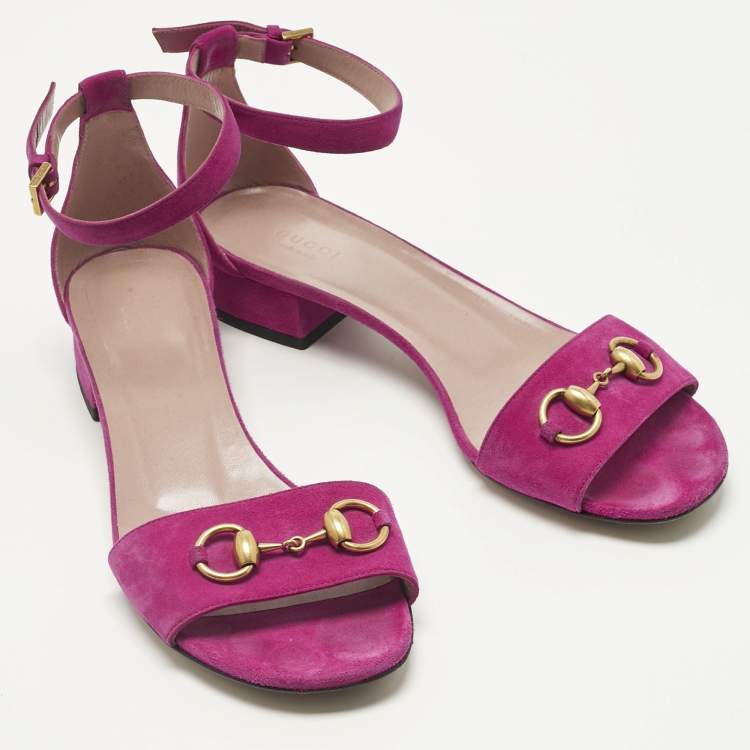 Pre Owned Gucci Purple Suede Horsebit Ankle Strap Sandals Size 39