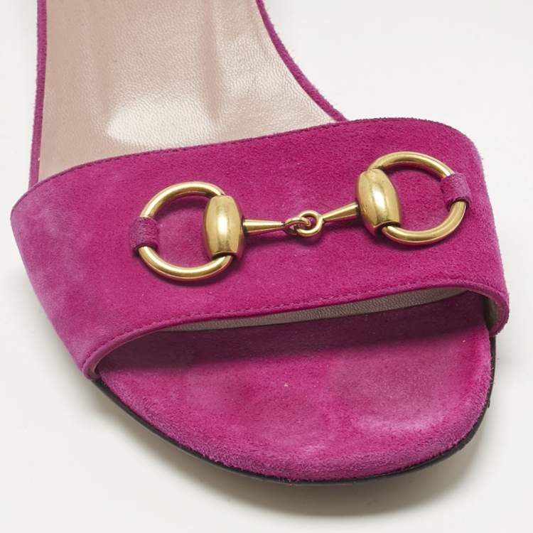 Pre Owned Gucci Purple Suede Horsebit Ankle Strap Sandals Size 39