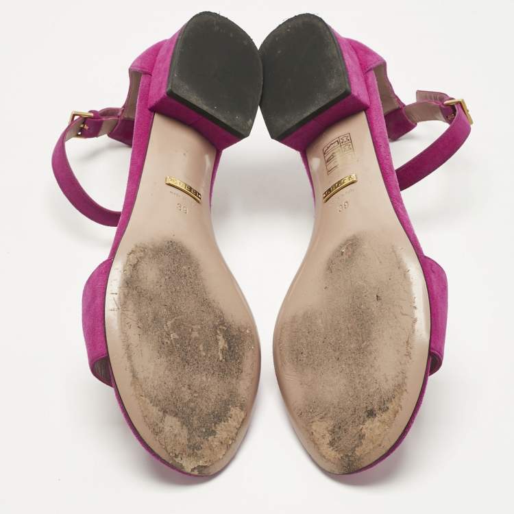 Pre Owned Gucci Purple Suede Horsebit Ankle Strap Sandals Size 39
