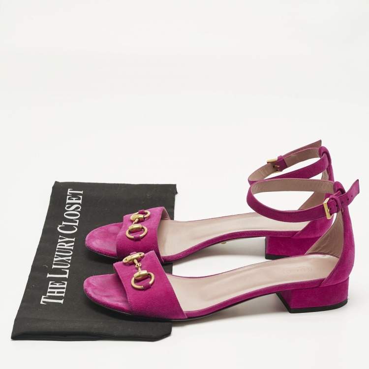Pre Owned Gucci Purple Suede Horsebit Ankle Strap Sandals Size 39