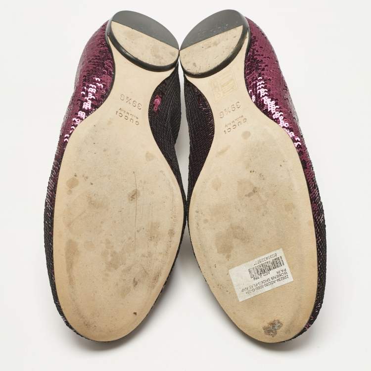 Pre Owned Gucci Purple Leather and Sequins Embellish Scrunch Ballet Flats Size 39.5