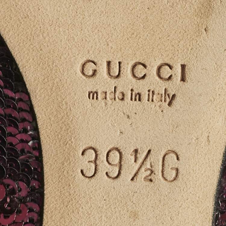 Pre Owned Gucci Purple Leather and Sequins Embellish Scrunch Ballet Flats Size 39.5