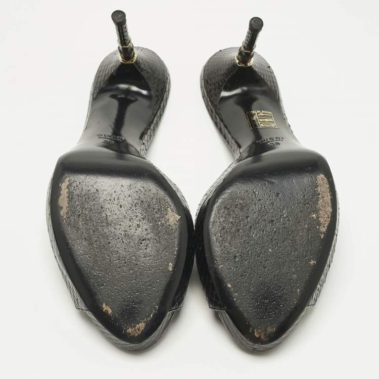 Pre Owned Gucci Black Python Bamboo Heel Slide Sandals Size 38