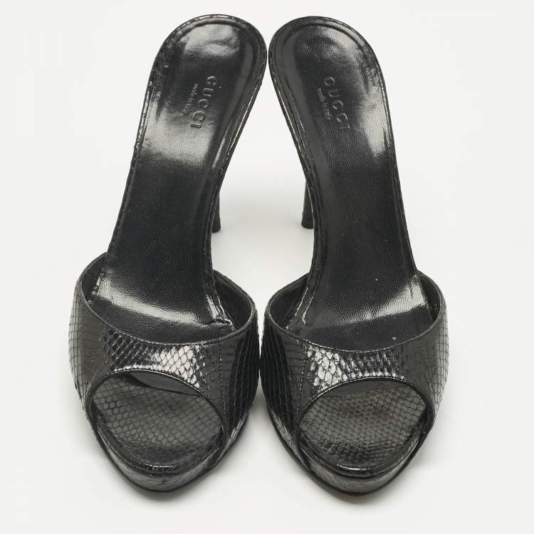 Pre Owned Gucci Black Python Bamboo Heel Slide Sandals Size 38