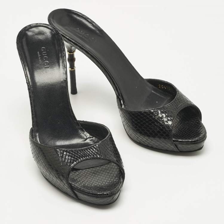 Pre Owned Gucci Black Python Bamboo Heel Slide Sandals Size 38