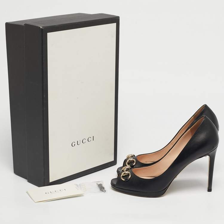 Pre Owned Gucci Black Leather Jolene Peep Toe Pumps Size 36
