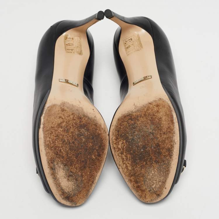 Pre Owned Gucci Black Leather Jolene Peep Toe Pumps Size 36