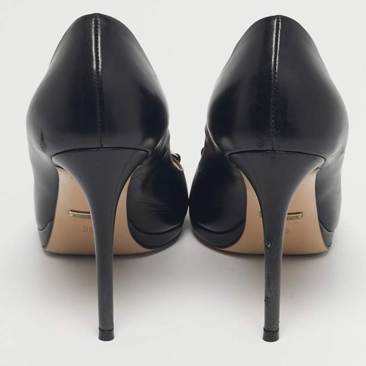Pre Owned Gucci Black Leather Jolene Peep Toe Pumps Size 36