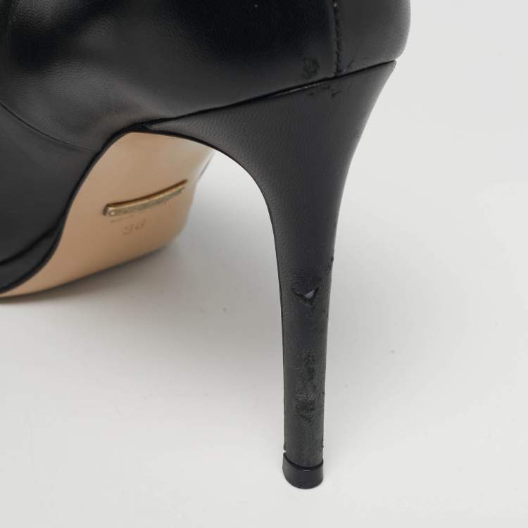 Pre Owned Gucci Black Leather Jolene Peep Toe Pumps Size 36