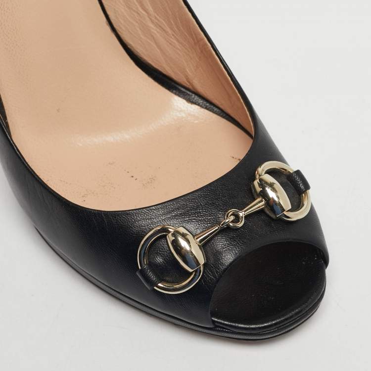Pre Owned Gucci Black Leather Jolene Peep Toe Pumps Size 36