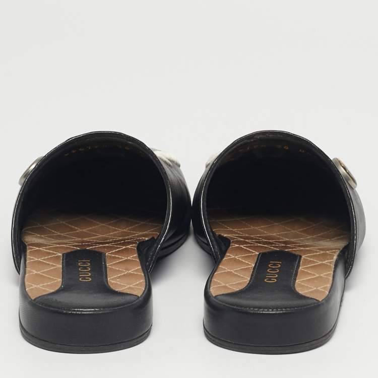 Pre Owned Gucci Black Leather NY Yankees Mules Size 36