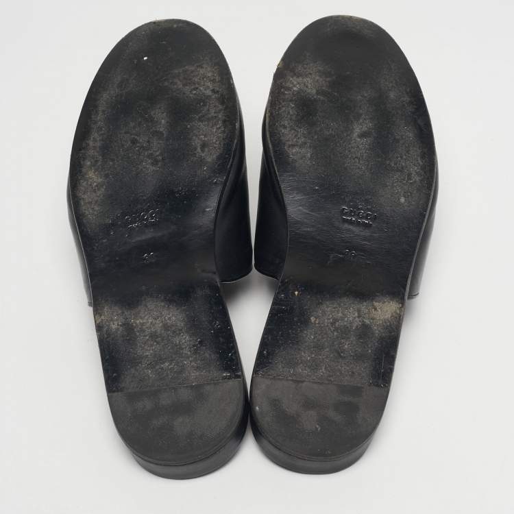 Pre Owned Gucci Black Leather NY Yankees Mules Size 36