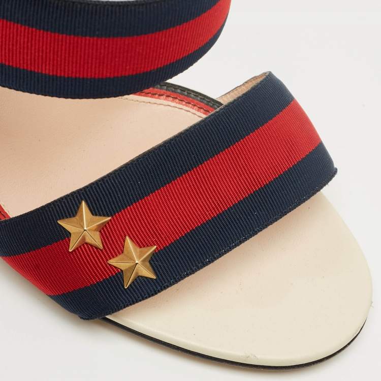 Pre Owned Gucci Multicolor Leather and Canvas Web Slingback Sandals Size 38.5