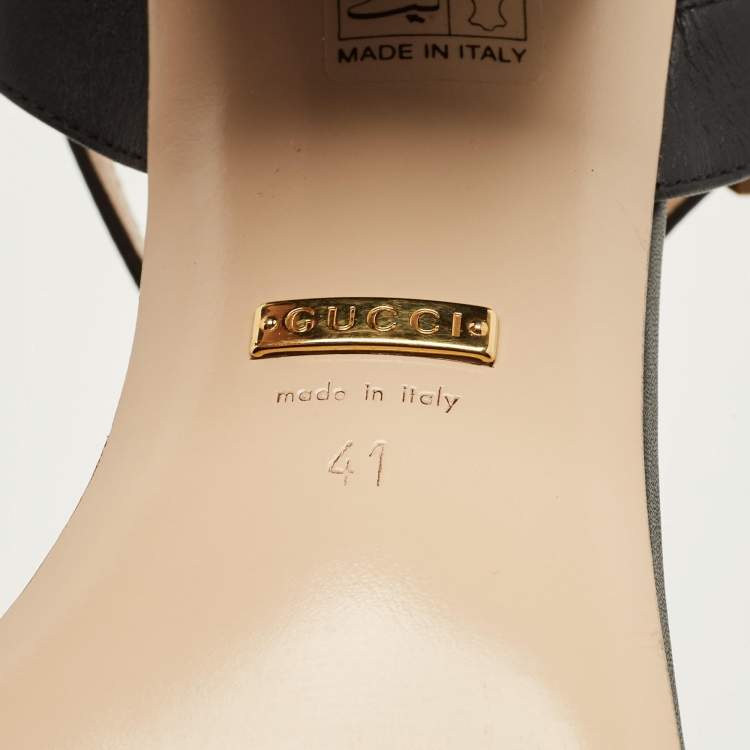 Pre Owned Gucci Black Leather GG Marmont Block Heel Ankle Strap Sandals Size 41