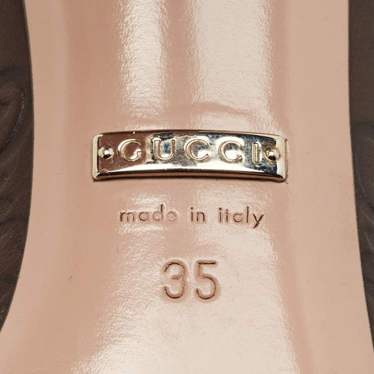Pre Owned Gucci Brown Monogram Leather Jolene Horsebit Pumps Size 35