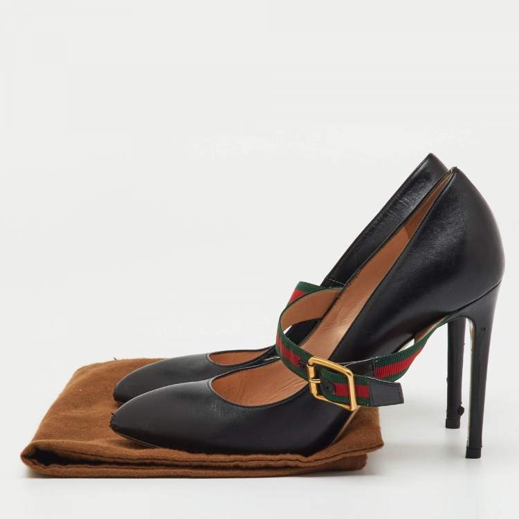 Pre Owned Gucci Black Leather Sylvie Mary Jane Pumps Size 37