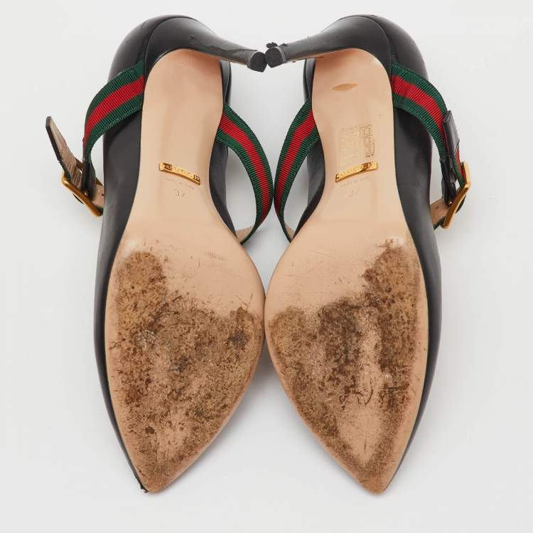 Pre Owned Gucci Black Leather Sylvie Mary Jane Pumps Size 37