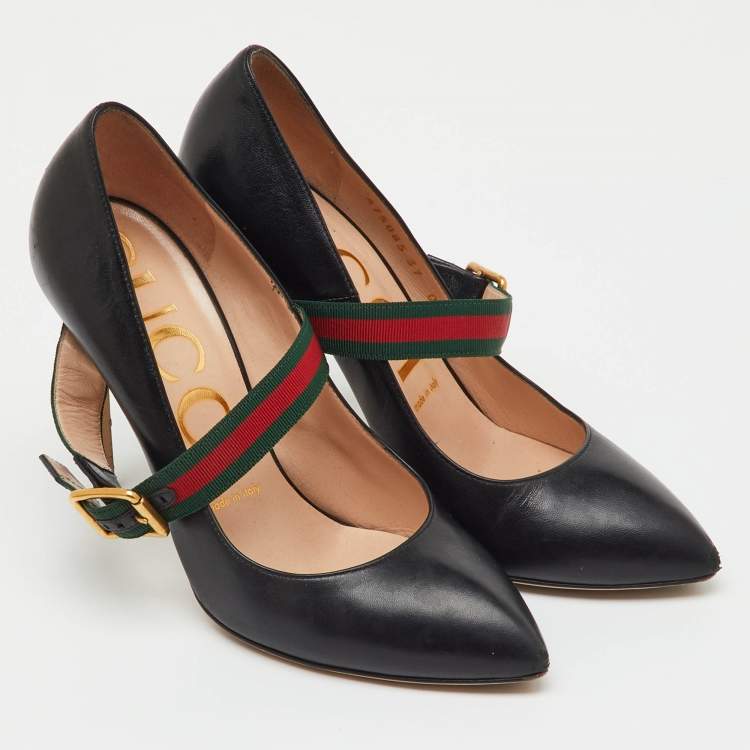 Pre Owned Gucci Black Leather Sylvie Mary Jane Pumps Size 37