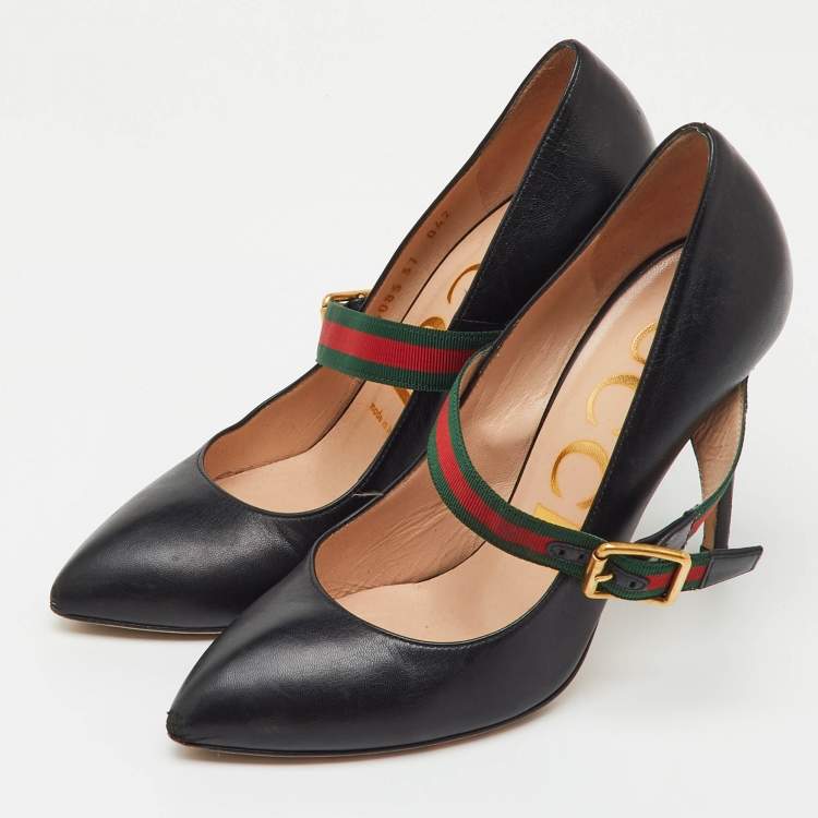 Pre Owned Gucci Black Leather Sylvie Mary Jane Pumps Size 37