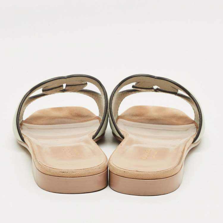 Pre Owned Gucci Pale Green Suede Interlocking G Flat Slides Size 37