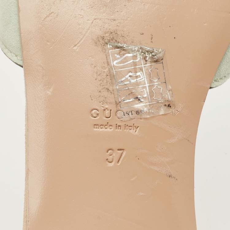 Pre Owned Gucci Pale Green Suede Interlocking G Flat Slides Size 37