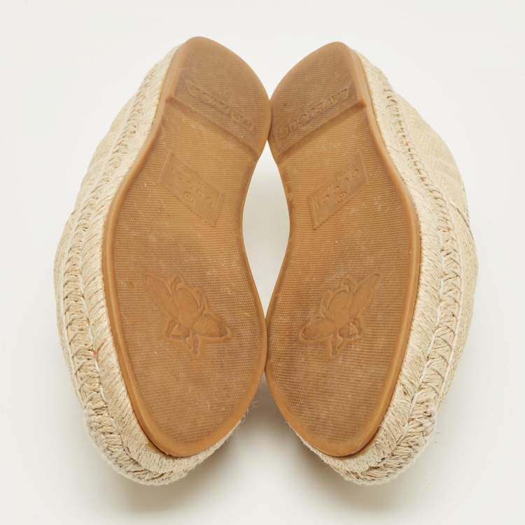 Pre Owned Gucci Beige Python and Raffia GG Marmont Espadrille Flats Size 38.5