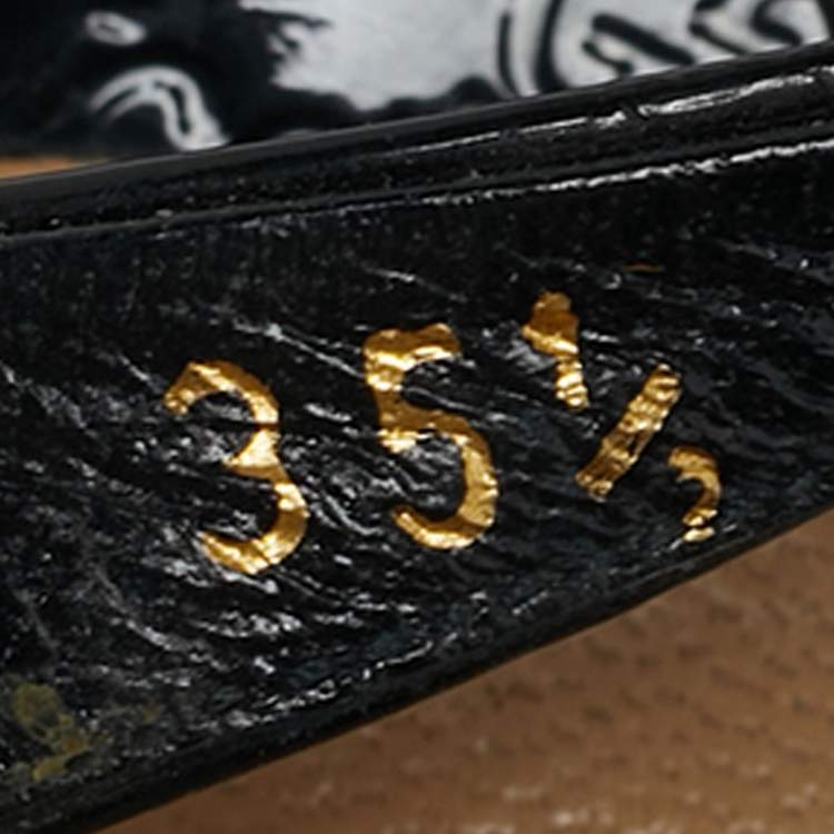 Pre Owned Gucci Black Patent Microguccissima Leather Penelope Espadrille Wedge Sandals Size 35.5