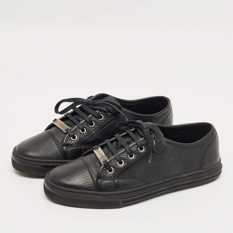 Pre Owned Gucci Black Leather Low Top Sneakers Size 37