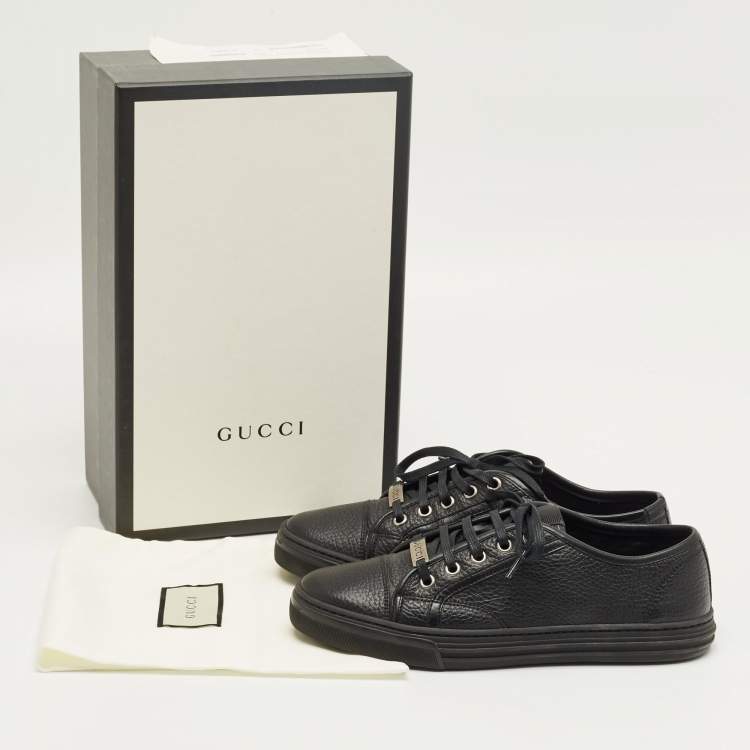 Pre Owned Gucci Black Leather Low Top Sneakers Size 37