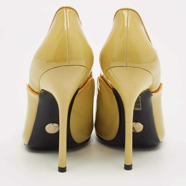 Pre Owned Gucci Light Green Patent Leather Newton Open Toe Booties Size 37