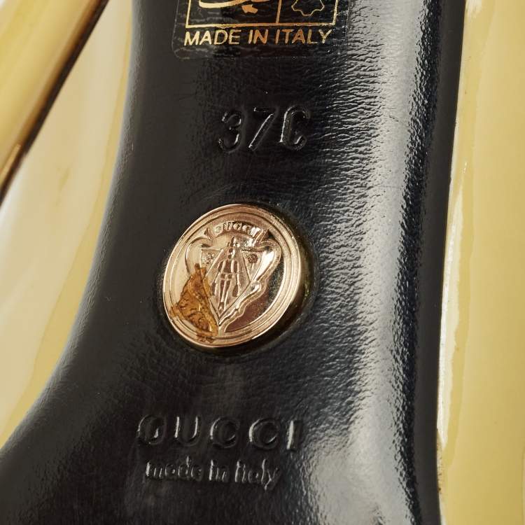 Pre Owned Gucci Light Green Patent Leather Newton Open Toe Booties Size 37