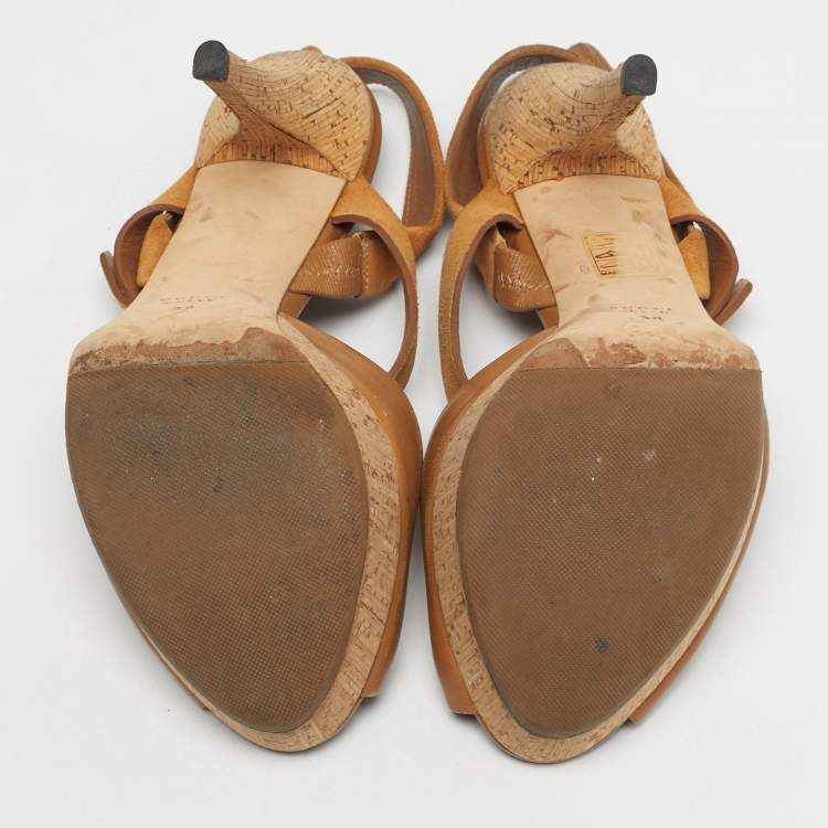 Pre Owned Gucci Brown Leather and Suede Slingback Sandals Size 38