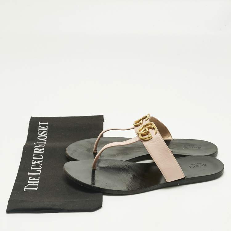 Pre Owned Gucci Pink Leather GG Marmont Thong Slide Flats Size 40