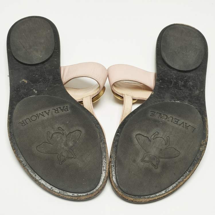 Pre Owned Gucci Pink Leather GG Marmont Thong Slide Flats Size 40