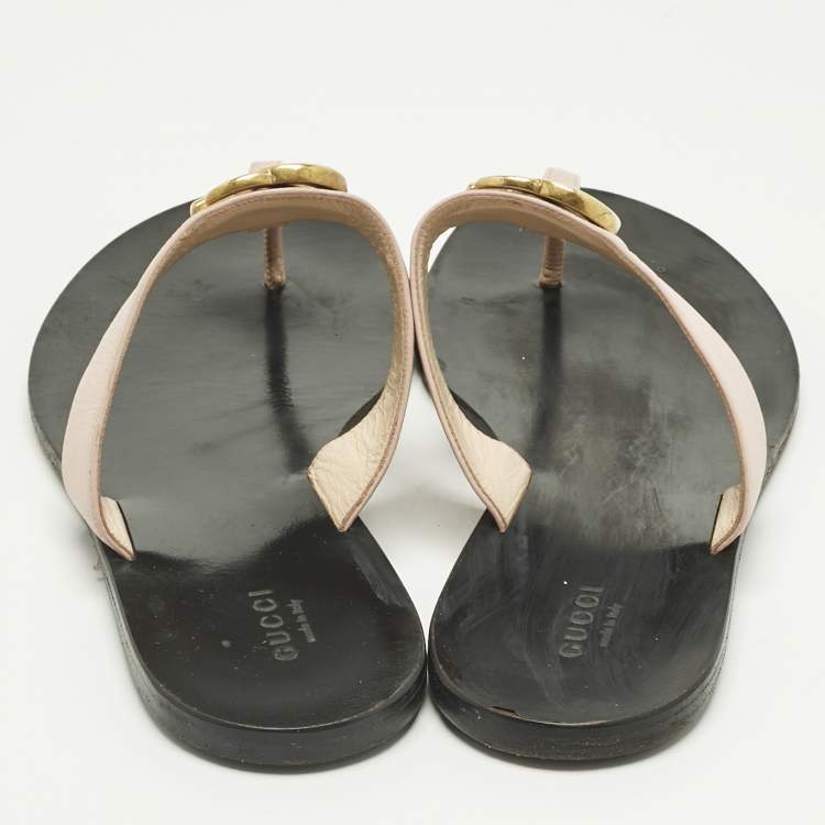Pre Owned Gucci Pink Leather GG Marmont Thong Slide Flats Size 40