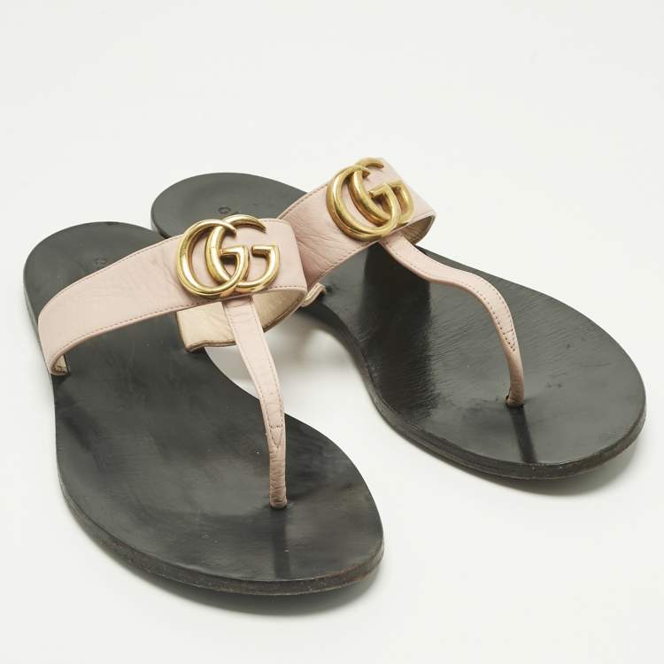 Pre Owned Gucci Pink Leather GG Marmont Thong Slide Flats Size 40