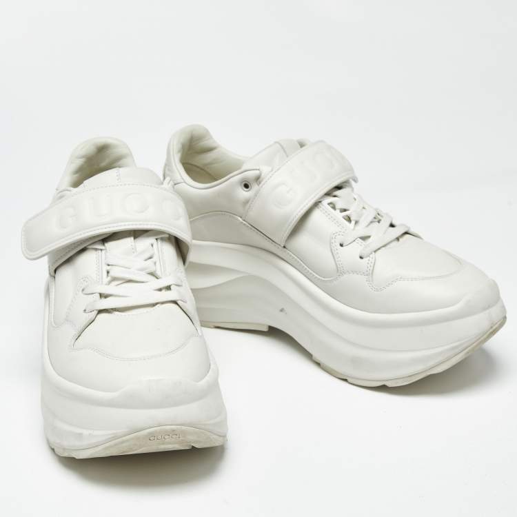 Pre Owned Gucci White Leather Velcro Low Top Sneakers Size 38